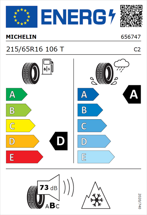 Tyre Label for Michelin Agilis CrossClimate 215/65R16 106T