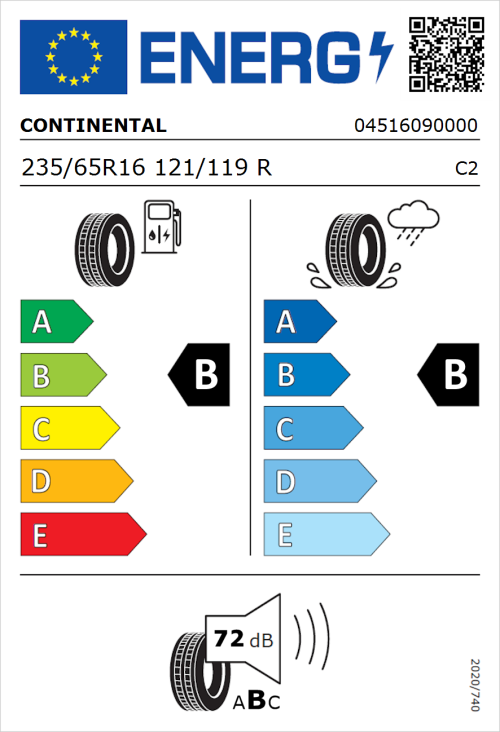 Tyre Label for Continental ContiVanContact 100 235/65R16 121/119R