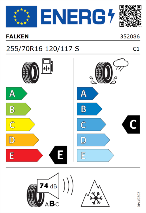 Tyre Label for Falken Wildpeak A/T AT3WA 255/70R16 120/117S