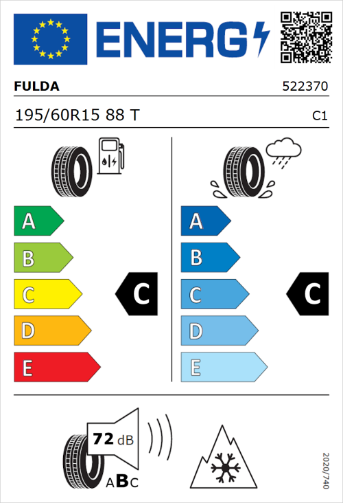 Tyre Label for Fulda Kristall Montero 3 195/60R15 88T