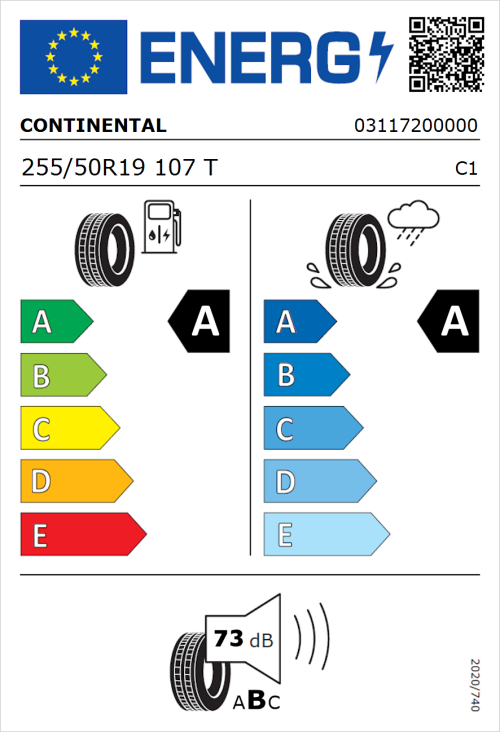 Tyre Label for Continental EcoContact 6 255/50R19 107T