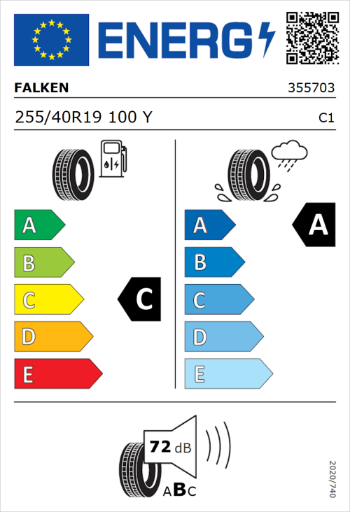 Tyre Label for Falken Azenis RS820 255/40R19 100Y