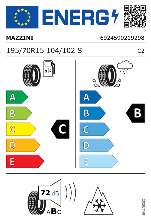 Tyre Label for Mazzini Van AS9 195/70R15 104/102S