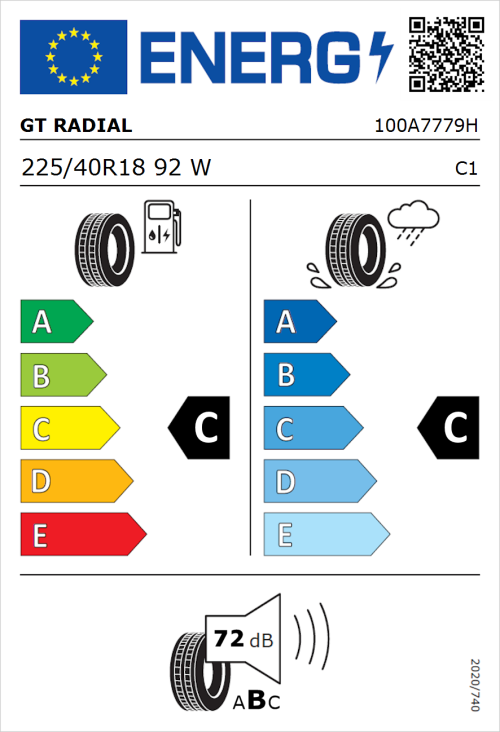 Tyre Label for GT Radial Sport Active 225/40R18 92W