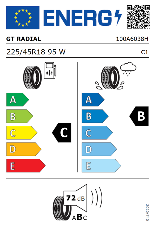 Tyre Label for GT Radial Sport Active 225/45R18 95W
