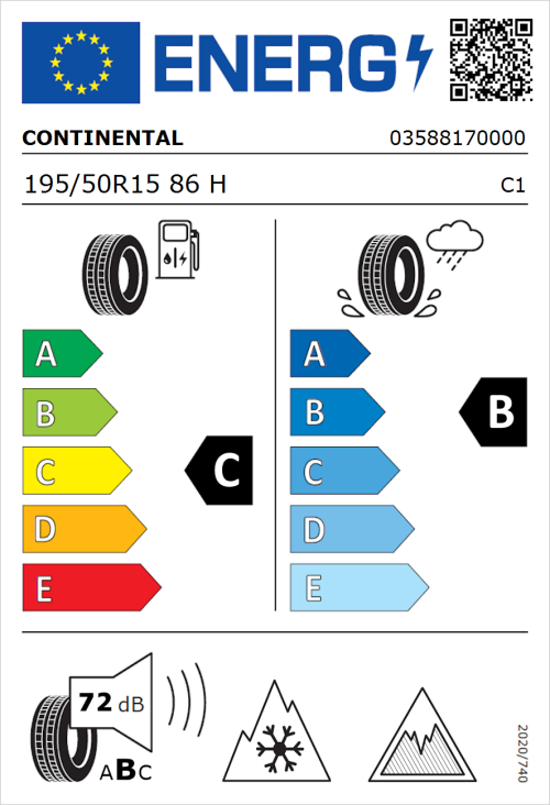Tyre Label for Continental AllSeasonContact 195/50R15 86H