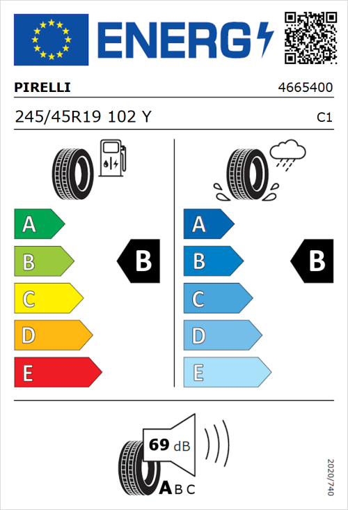 Tyre Label for Pirelli Powergy 2 245/45R19 102Y
