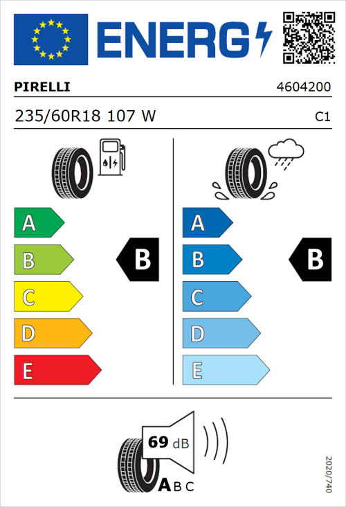 Tyre Label for Pirelli Powergy 2 235/60R18 107W