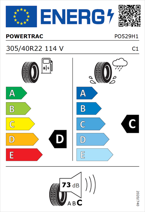 Tyre Label for Powertrac City Racing 305/40R22 114V