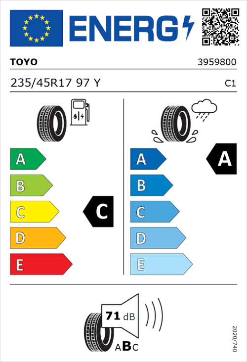Tyre Label for Toyo Proxes Sport 235/45R17 97Y